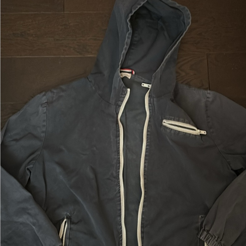 Brandy Melville navy hooded jacket with white trim
